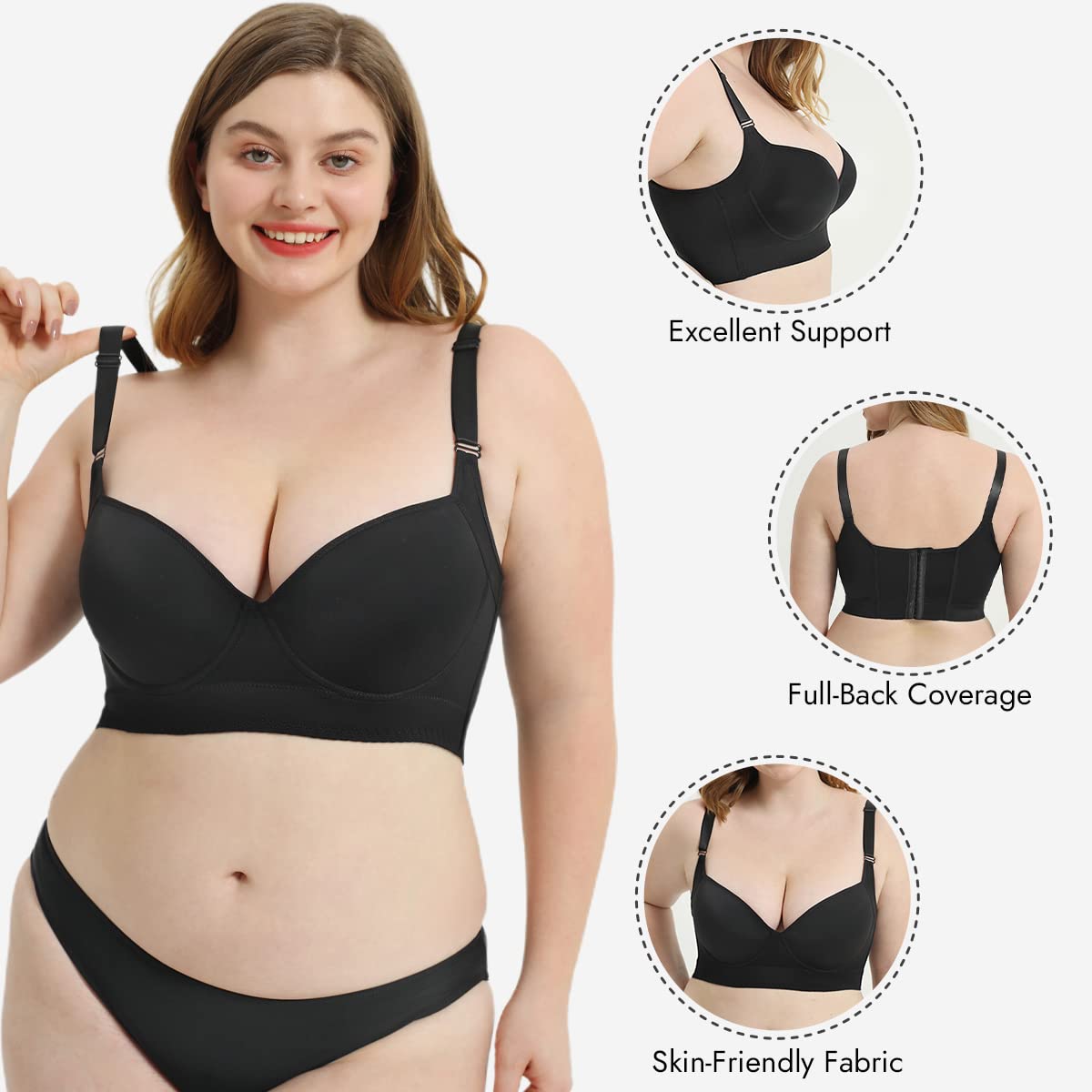 SheCurve® Push-Up Back Smoothing Bra - Black (2 PACK)