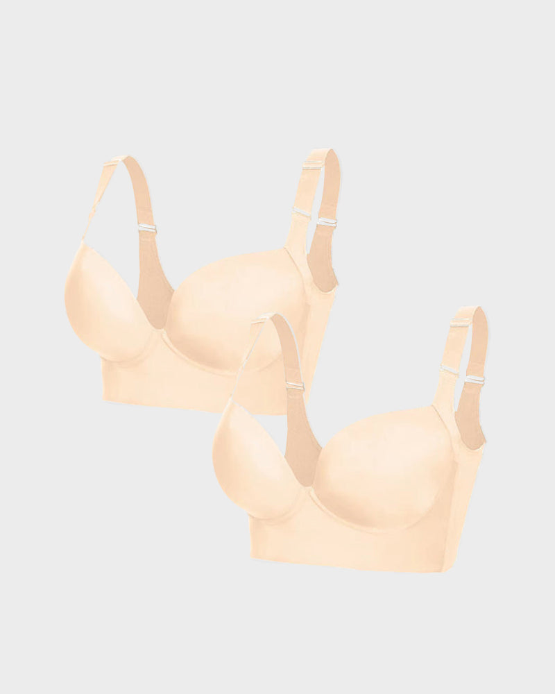 SheCurve® Push-Up Back Smoothing Bra - Black+Beige (2 PACK)