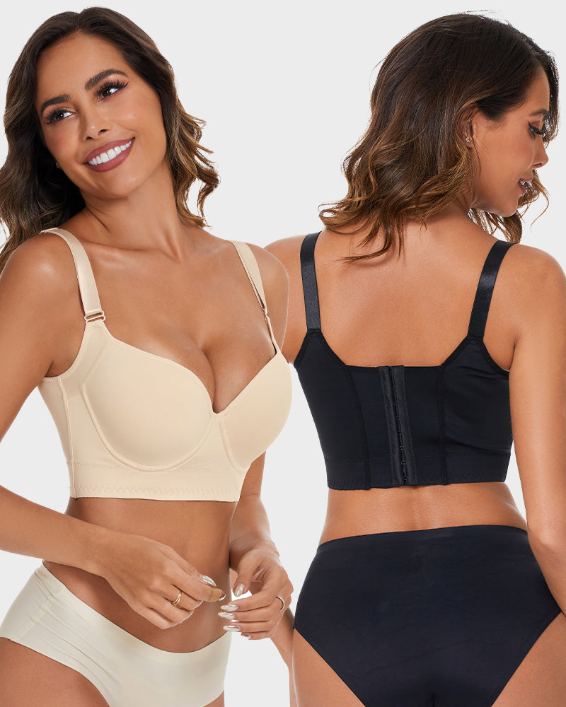 SheCurve® Push-Up Back Smoothing Bra - Black+Beige (2 PACK)