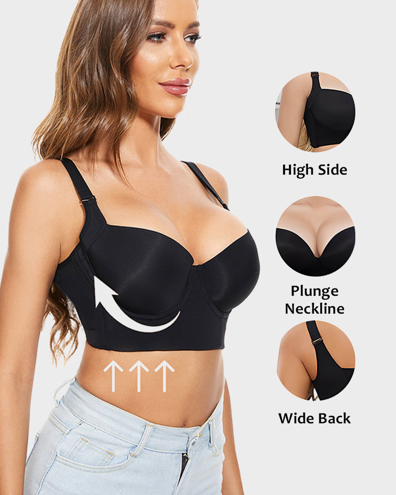 SheCurve® Push-Up Back Smoothing Bra - Black+Beige (2 PACK)