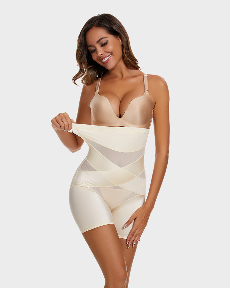 High Waist Cross Compression Mid-Thigh Shaping Shorts(2pcs )