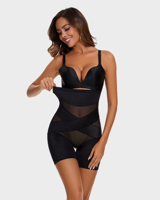 High Waist Cross Compression Mid-Thigh Shaping Shorts(2pcs )