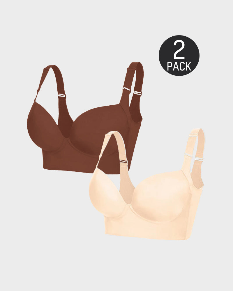 SheCurve® Push-Up Back Smoothing Bra - Black+Beige (2 PACK)