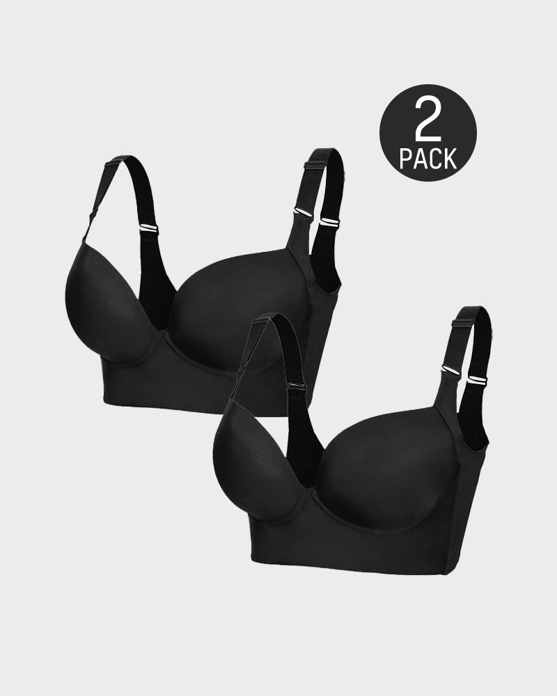 SheCurve® Push-Up Back Smoothing Bra - Black+Beige (2 PACK)