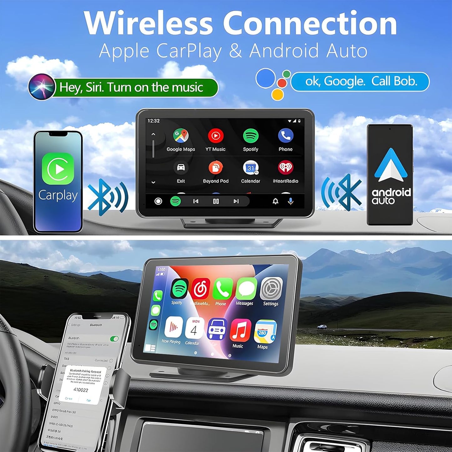 HIEHA® 7" Wireless CarPlay & Android Auto Stereo