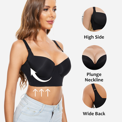 SheCurve®Full-Coverage V-Neck Back Smoothing Bra- Black+Brown (2 Pack)