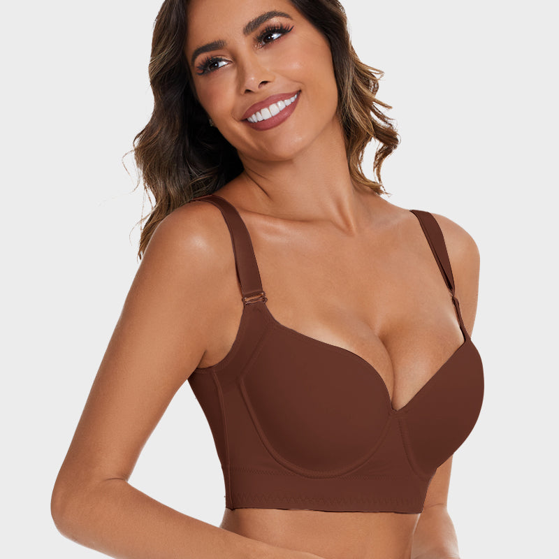SheCurve®Full-Coverage V-Neck Back Smoothing Bra- Black+Brown (2 Pack)