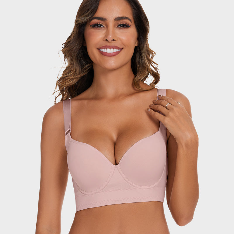SheCurve®Full-Coverage V-Neck Back Smoothing Bra- Black+Brown (2 Pack)