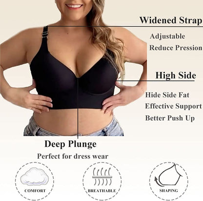 SheCurve®Full-Coverage V-Neck Back Smoothing Bra- Black+Brown (2 Pack)