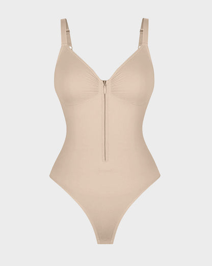 Seamless Zipper Front Shaping Thong Bodysuit