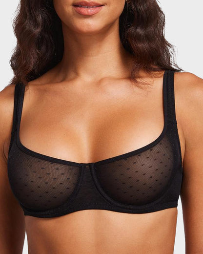 Sheer Unlined Dot-Mesh Balconette Bra